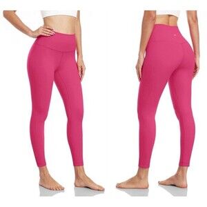 HeyNuts Workout Athletic Leggings L Pink Hi Rise Compression Tummy Control Pants
